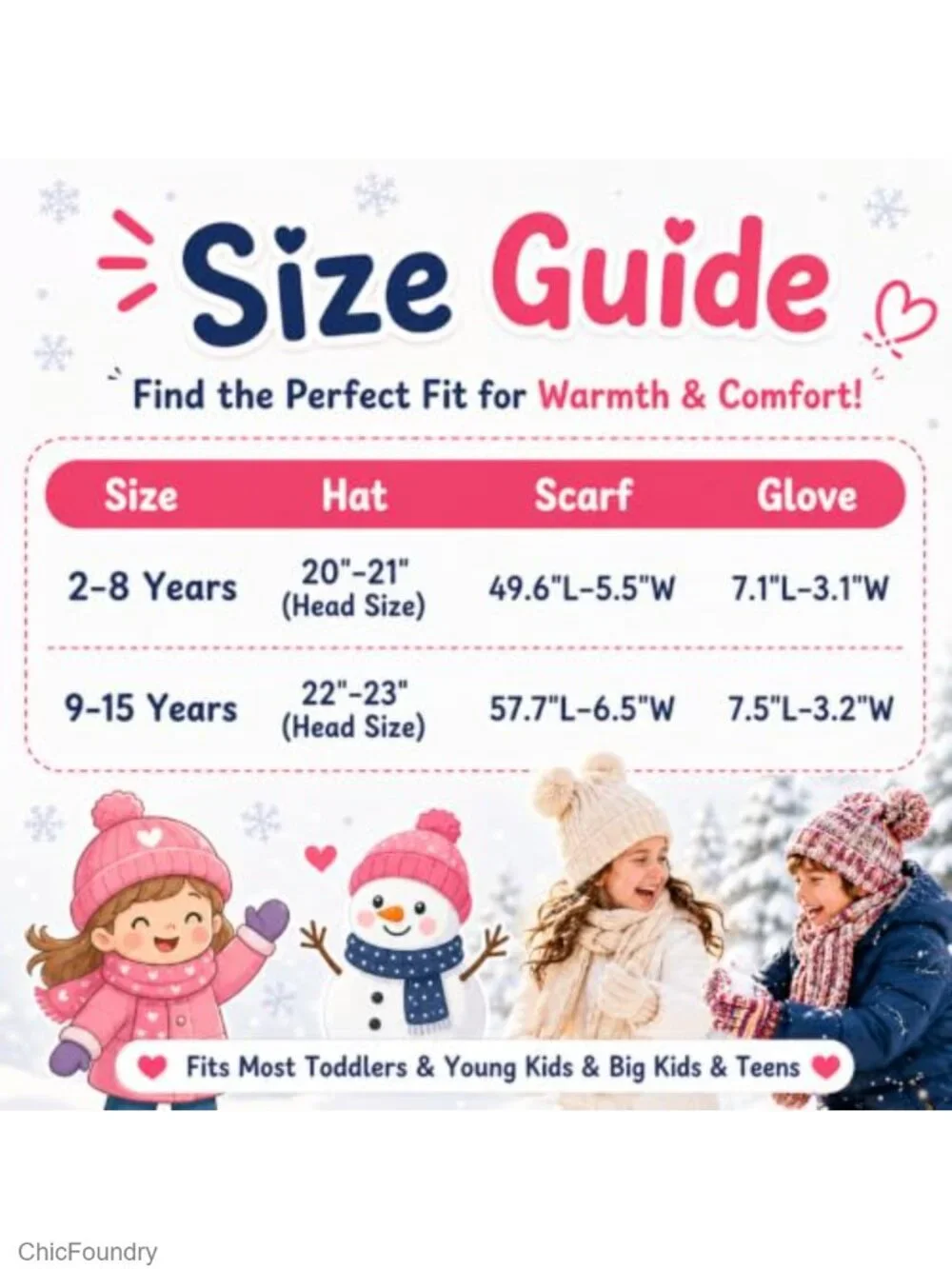 Kids Double Pom Beanie Hat Gloves Scarf Set Fleece Lined Winter 3-Piece